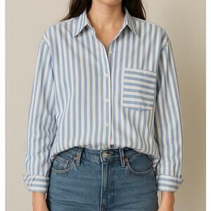 AYR “The Deep End” Oversized Blue White Striped Button Down Shirt XL Collared